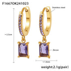 F1667-Gold Purple Zircon Earrings