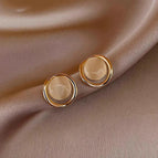 24#Cat's eye circle stud earrings