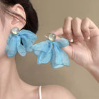 1# Blue Chiffon Stud Earrings