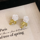 925 Silver Needle-White Leaves Camellia Nails (G3832)-