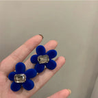 Blue Flocked Flower Earrings