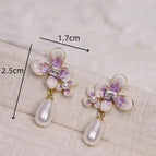 Wisteria flower drop pearl earrings