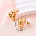 19x18.5mm (Needle Thickness: 0.7mm) / Deep V Stereo Love Heart Earrings (Gold) / 1 Pair/Package