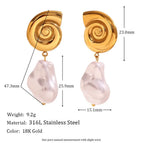 Conch Snail Shell Imitation Baroque Pearl Eardrops-Gold