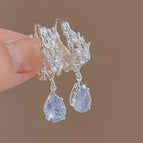 Silver Butterfly Water Drop Zircon Earrings