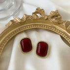 E472 Wine Red Oval Block / 925 Silver