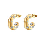 C- Shaped White Diamond Earrings Gold MS-059