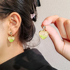Gradient Heart-Shaped Stud Earrings-Green