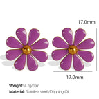 Eh760 Purple Dripping Oil Gold Stud Earrings