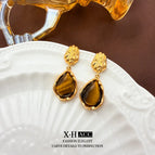 45 # Silver Needle-Amber Drop Shape (Real Gold Plating)