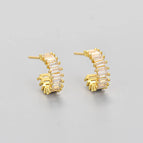 Square Diamond Arc Earrings/Gold/White Diamond / Copper