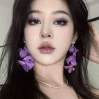 Purple flower pearl stud earrings