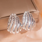 64# Textured Shell Stud Earrings (Real Gold Plating)