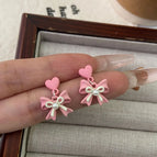 Pink Butterfly Love Heart Stud Earrings R4936a