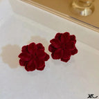 #40 Burgundy Velvet Rose Stud Earrings