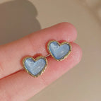 34# Shiny Blue Loving Heart Stud Earrings-