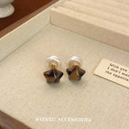 Star Pearl Leopard Print Stud Earrings