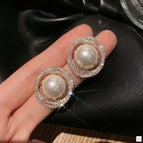 15# Golden, round Pearl Diamond Stud Earrings