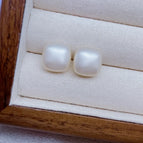 Beige Sugar Cube Pearl Stud Earrings