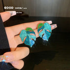 925 Silver Needle--Contrast Color Leaf Earrings (A0469)
