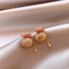 Gold Rhinestone Lucky Bag Earrings