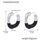 F1665-Steel Black Enamel Earrings
