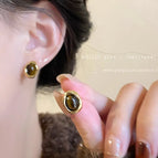 47#Caramel cat eye oval stud earrings