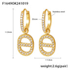 F1649-Golden Japanese Character Earrings Studded with Zircon