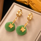 Jyg3065 Earrings Golden Butterfly Green Agate