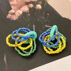 2504156 Blue Green Contrast Beaded Earrings (S925 Silver Needle)