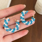 A-1459 Blue Crystal Excellent Bright Pearl Earrings