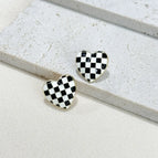 Checkerboard black and white love earrings