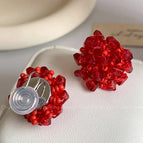 Red Hydrangea Flower Ear Clip (Free Silicone Pad) EH0847