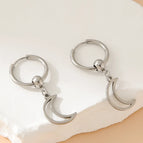 One Size / Silver / 2 PCs Stainless Steel Moon Earrings