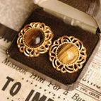35#Silver Needle - Brown Coffee Color - Real Gold Plated Vintage Tiger Eye Stone Lace Earrings