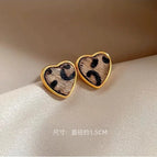 Hong Kong Style Leopard Print Heart Earrings