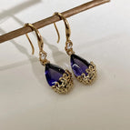 2403161A Water Drop Zircon Small Flower Ear Hooks (Real Gold Plated)