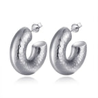 Beating Pattern Big C Hollow Earrings Steel Color MS-202