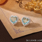 16#Blue Heart Crystal Earrings