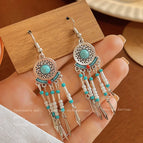 23-Blue Bohemian Bead Tassel Ear Hook 438
