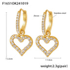 F1651-Golden Peach Heart Earrings Studded with Zircon