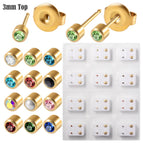 3mm Gold Mixed Rhinestone Stud Earrings