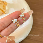 Gold/1.3*1.1cm-White Rose Earrings