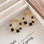 Black Beads + Broken Silver Earrings