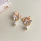 Fantasy Pink Purple Double Butterfly-Silver Needle