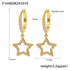 F1648-Golden Five-Pointed Star Earrings Studded with Zircon