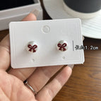 4586 Wine Red Bowknot Round Bead Earrings