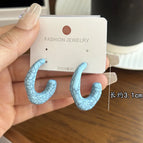4608 Blue Cracked C Hook Earrings