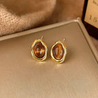 Water Drop Tigereye Ear Studs