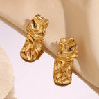 Irregular Pleated Rectangular Stud Earrings-Gold